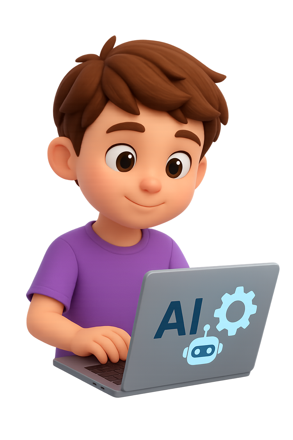 A young boy with a laptop displaying an AI logo, symbolizing AI services in Dubai.