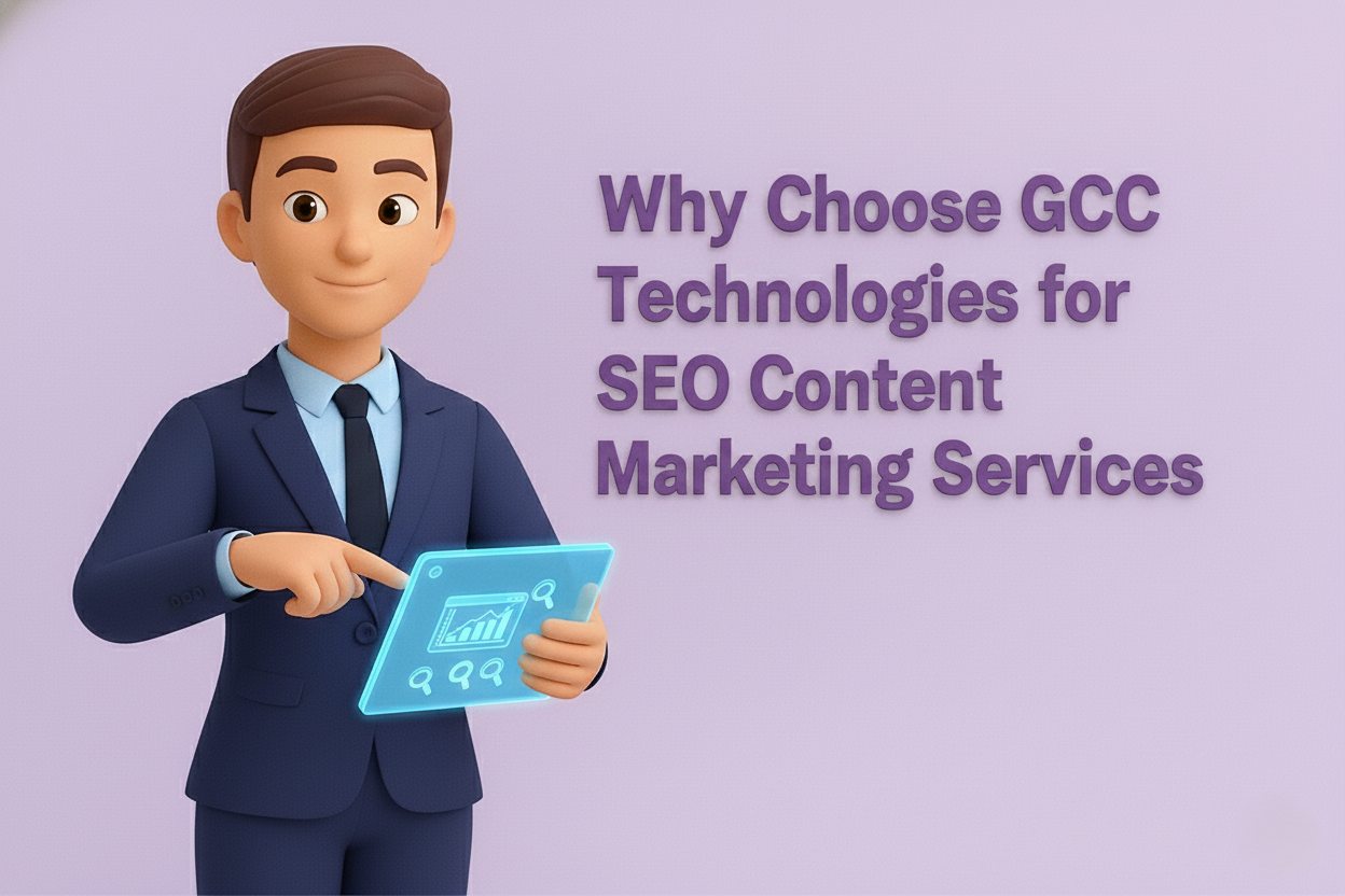 Visual representation of GCG Technologies promoting their SEO content marketing services available in Dubai.