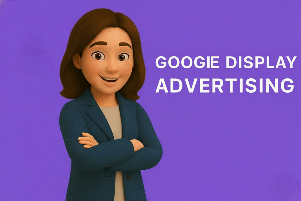 Google Display Advertising concept with digital marketing icons and creative visuals.